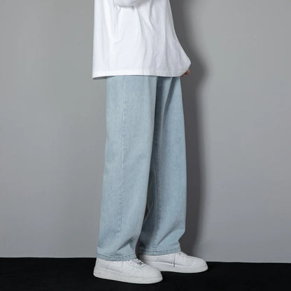 Korean style Men's Classic Wide-Leg Straight Denim Jeans