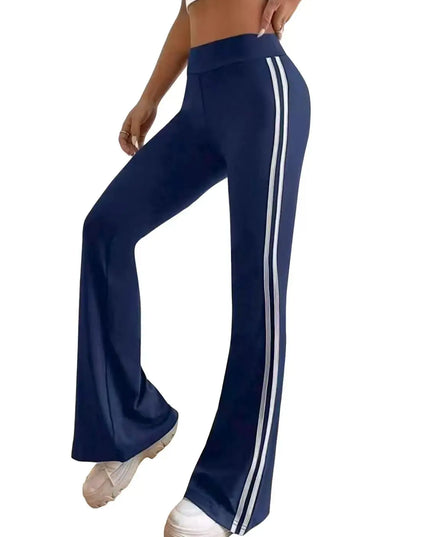 Women's Casual Flared Pants with Side Stripe, High-Waisted and Hip-Lifting Design