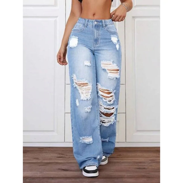 Women's Ripped Knee-Piercing Loose Fit Casual Jeans
