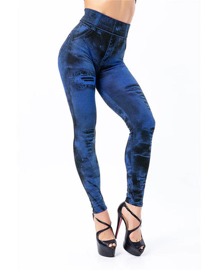 Women’s Slim-Fit Stretch Denim-Look Leggings with Push-Up Design