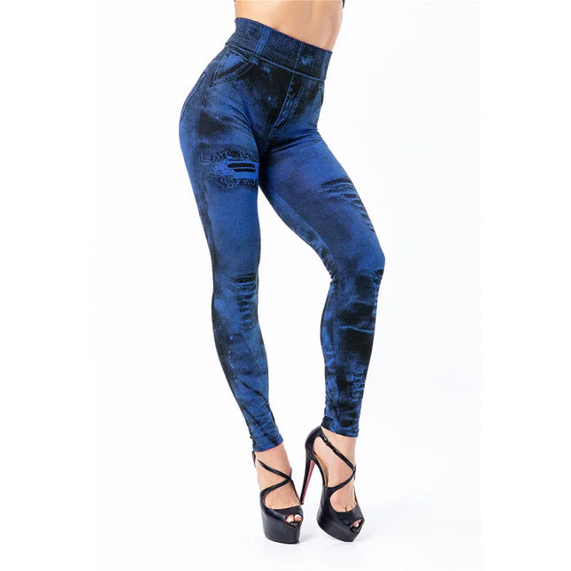 Women’s Slim-Fit Stretch Denim-Look Leggings with Push-Up Design