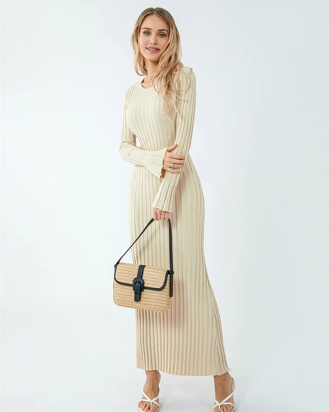 Elegant Women’s Knit Long Sleeve Bodycon Dress – Stylish & Comfortable Long Sleeve Midi Dress for Women
