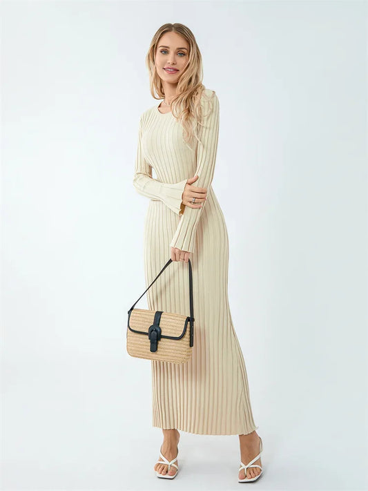 Elegant Women’s Knit Long Sleeve Bodycon Dress – Stylish & Comfortable Long Sleeve Midi Dress for Women