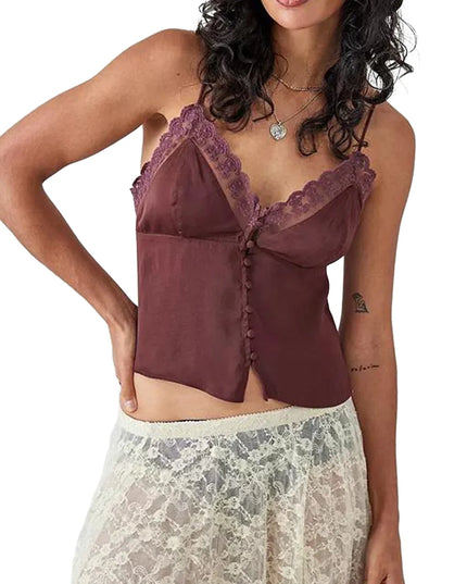 Women's Vintage V-Neck Camisoles with Spaghetti Straps & Button-Down Design