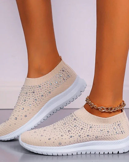 Women's Rhinestone Glitter Mesh Slip On Sneakers