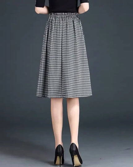 Women's Vintage Plaid Skirt with Elastic Waist - Classic & Stylish Women's Skirt