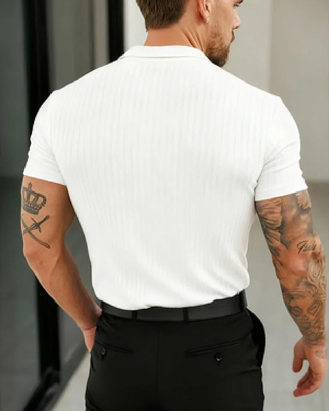 Men's Slim Fit Ribbed Knit Polo T-Shirt