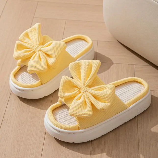 Women's Bowknot Slippers - Thick Sole, Non-Slip Indoor Shoes