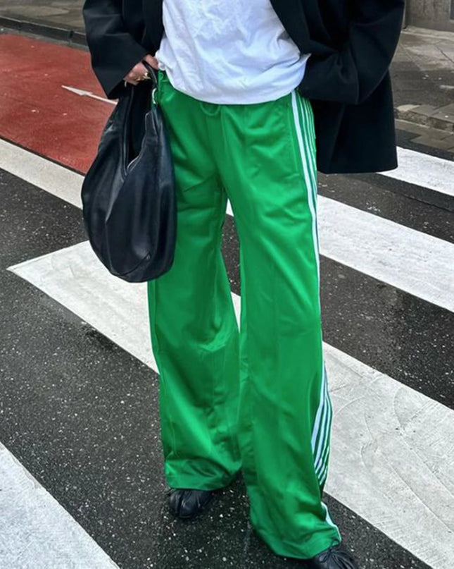 Women's Wide Leg Track Pants - Baggy Side Striped Sweatpants with Elastic Waistband