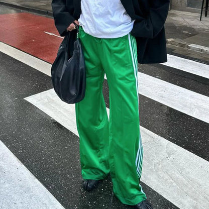 Women's Wide Leg Track Pants - Baggy Side Striped Sweatpants with Elastic Waistband