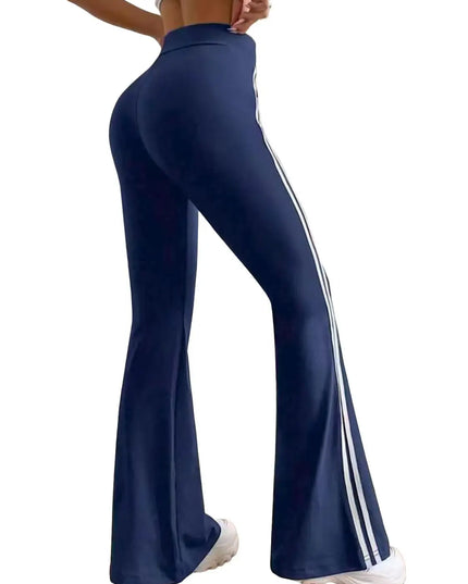 Women's Casual Flared Pants with Side Stripe, High-Waisted and Hip-Lifting Design