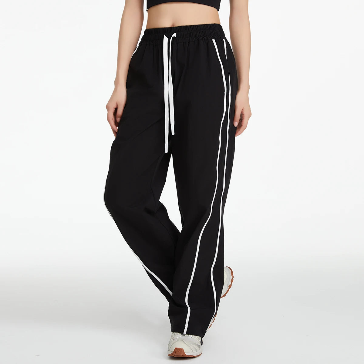 High Waist Elastic Waist Straight Leg Sweatpants for Women