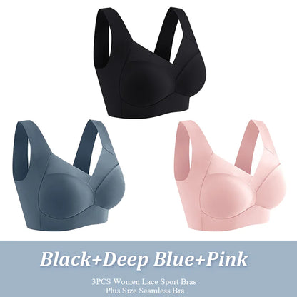 3-Pack Plus Size Women's Lace Backless Sport Bras