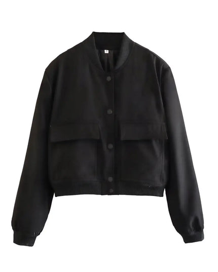 Women's V-Neck Single-Breasted Jacket with Pockets