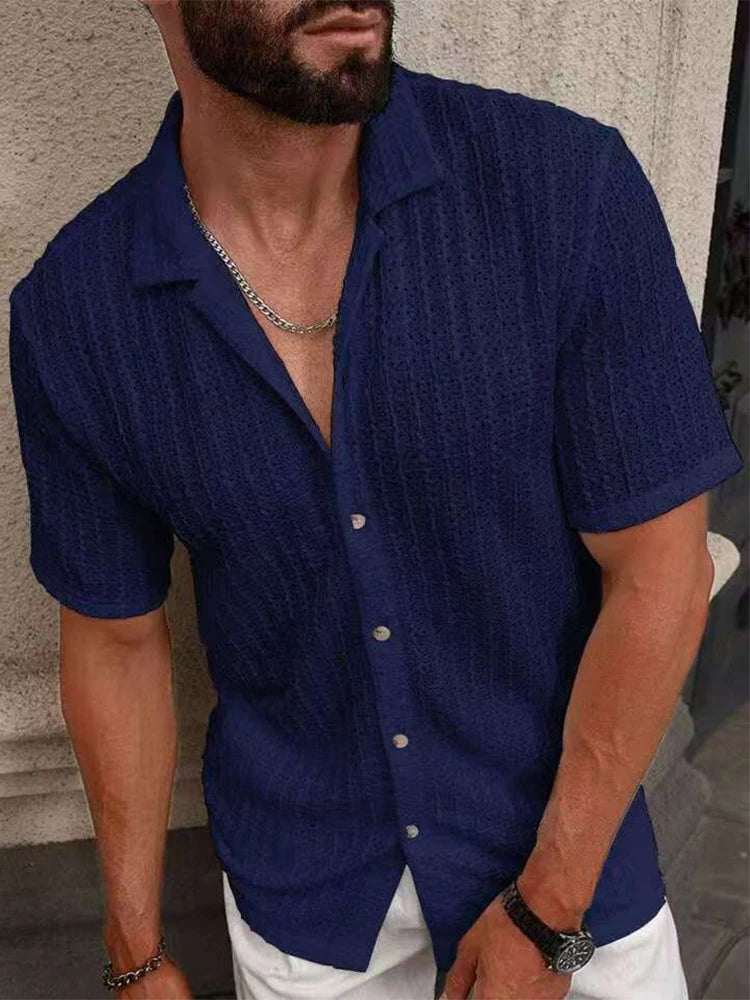 Vintage Mesh Mens Casual Breathable Hollow-Out Shirt