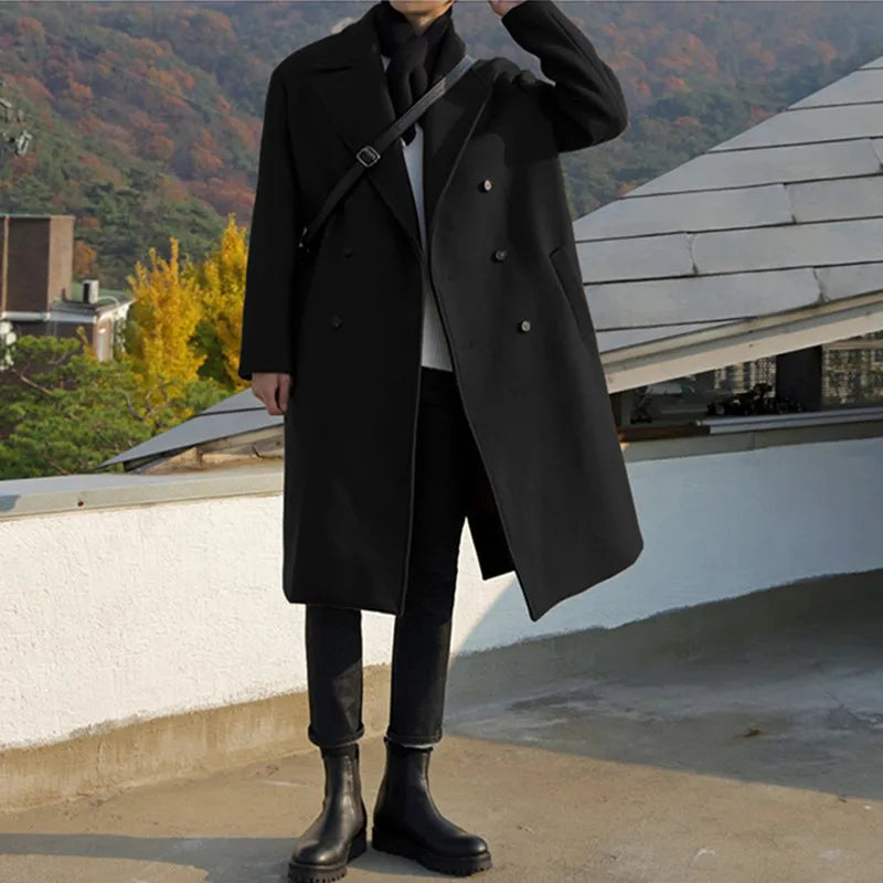 Men's Woolen Trench Coat - Loose Fit, Stylish Winter Coat for Men