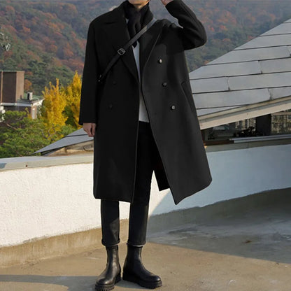 Men's Woolen Trench Coat - Loose Fit, Stylish Winter Coat for Men