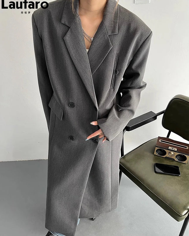 Lautaro Women's Long Trench Coat – Double-Breasted, Loose Fit