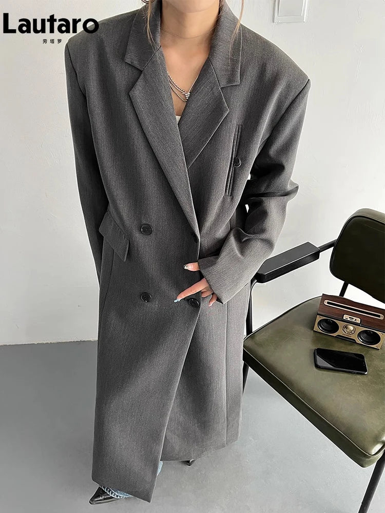 Lautaro Women's Long Trench Coat – Double-Breasted, Loose Fit