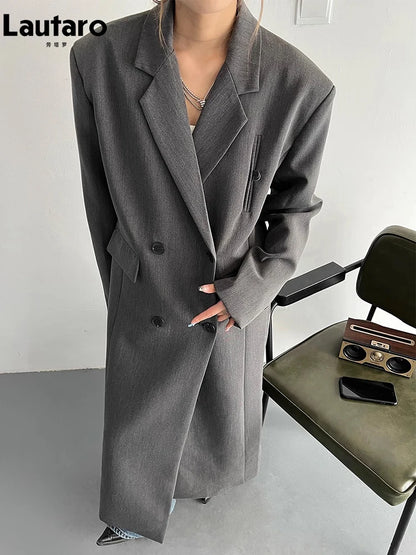 Lautaro Women's Long Trench Coat – Double-Breasted, Loose Fit