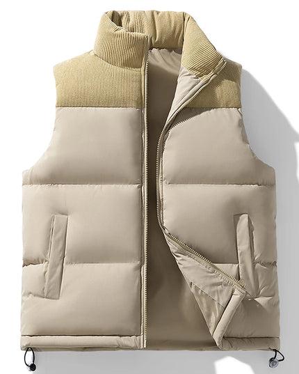 Warm Men's Cotton-Padded Vest Jacket with Full Zipper