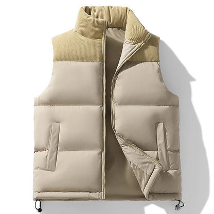 Warm Men's Cotton-Padded Vest Jacket with Full Zipper
