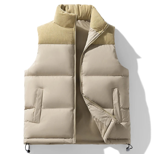 Warm Men's Cotton-Padded Vest Jacket with Full Zipper