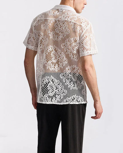 Men's Short Sleeve Mesh Lace Knit Shirt