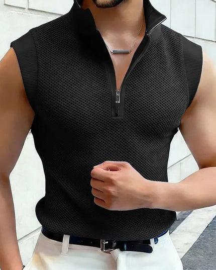 Incerun Men's Hollow Out See-Through Tank Top with Zipper