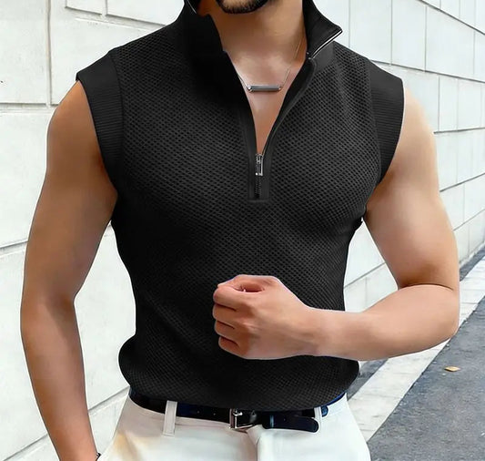 Incerun Men's Hollow Out See-Through Tank Top with Zipper