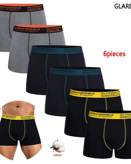 6-Pack Cotton Boxer Briefs for Men – Comfortable & Breathable Underwear Set