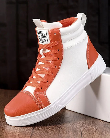 Men's High Top Faux Leather Sneakers with Lace-Up Closure