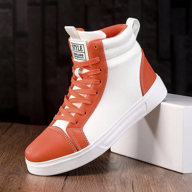 Men's High Top Faux Leather Sneakers with Lace-Up Closure