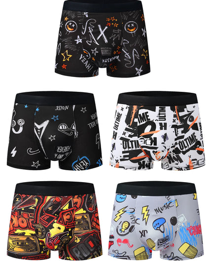 5-Pack Men’s Graffiti Boxer Briefs – High-Stretch Elastic - Mid-Rise Fit