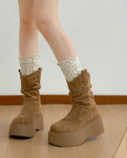 Chunky Platform Ankle Boots for Women - Thick Sole, Round Toe, Slip-On Design