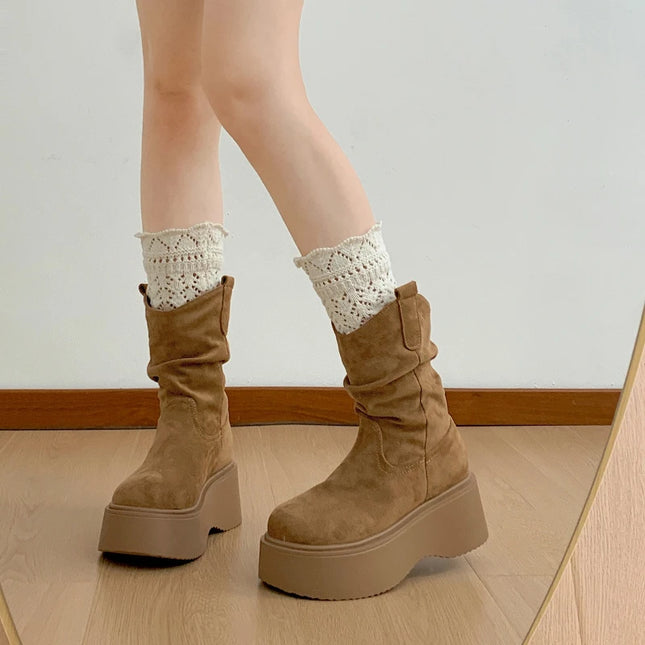 Chunky Platform Ankle Boots for Women - Thick Sole, Round Toe, Slip-On Design
