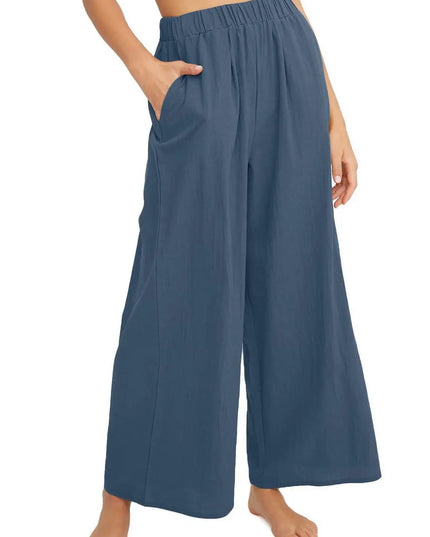Women's Casual Wide-Leg Pants with Pockets, High-Waisted and Loose Fit