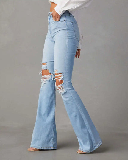 Women's Flare Jeans - Casual High-Waist Long Slim Pants