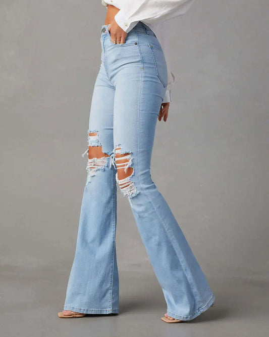 Women's Flare Jeans - Casual High-Waist Long Slim Pants