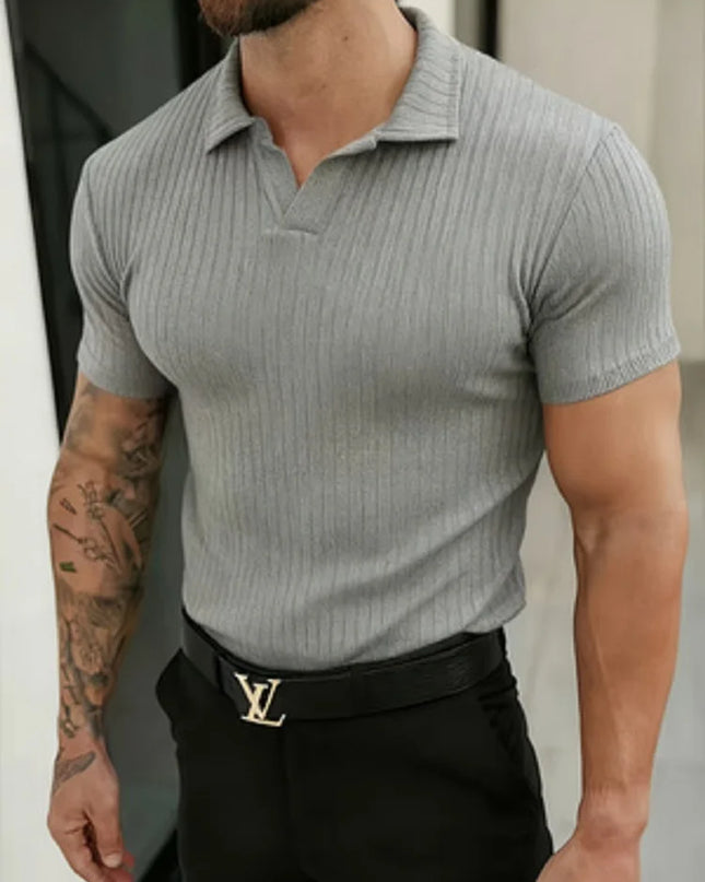 Men's Slim Fit Ribbed Knit Polo T-Shirt