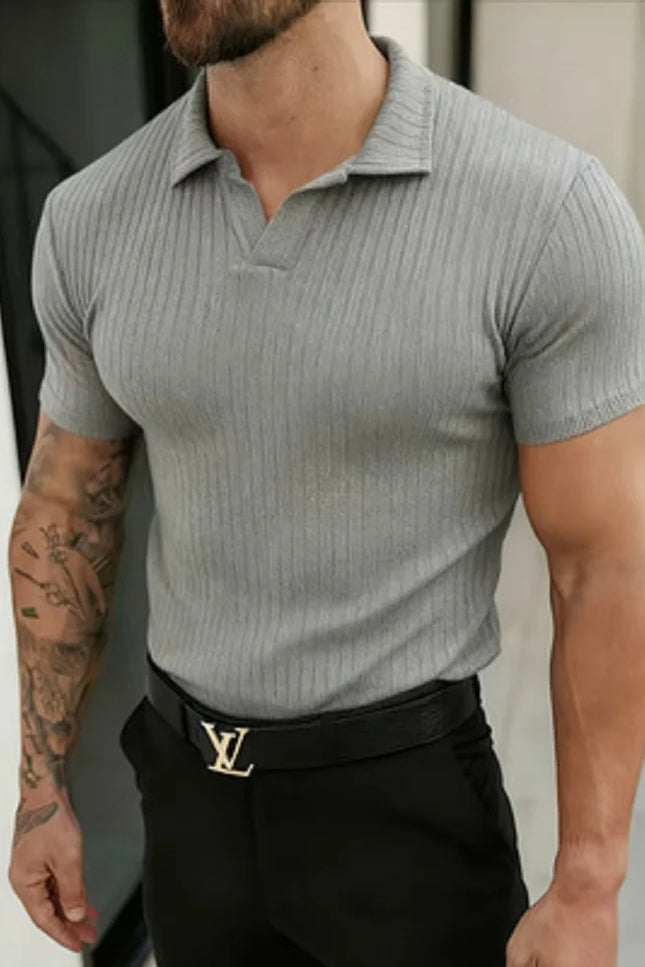 Men's Slim Fit Ribbed Knit Polo T-Shirt