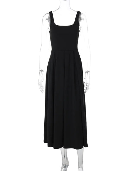 Elegant Pleated Backless Spaghetti Strap Maxi Dress for Women