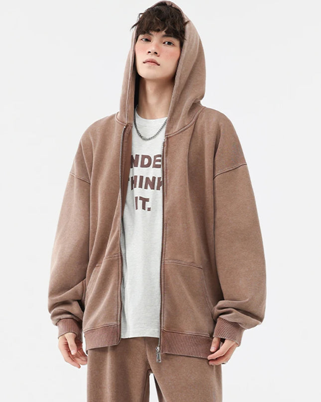 Men's Oversized Washed Faded Knit Zip-Up Cardigan