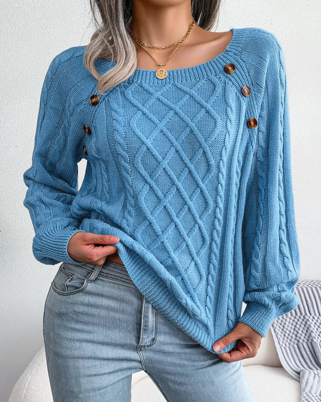 Womens Long Sleeve Knitted  Sweater with Buttons - Various Colors