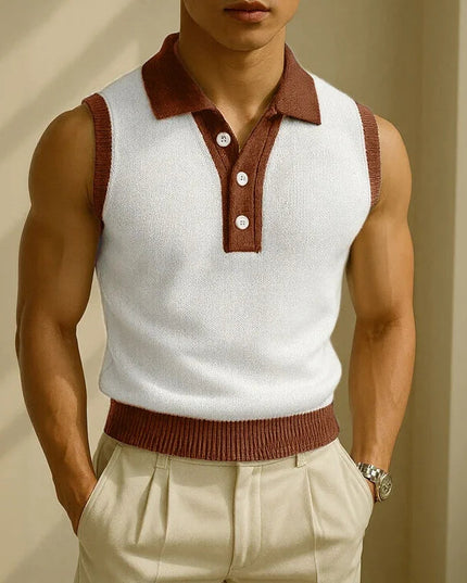 Incerun Men's Casual Tank Top with Patchwork Lapel and Button Detail