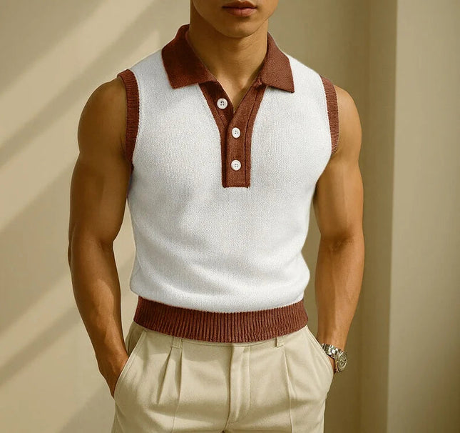 Incerun Men's Casual Tank Top with Patchwork Lapel and Button Detail
