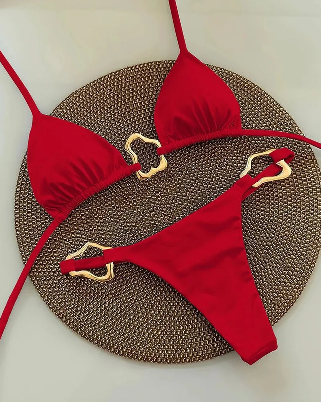 High-Waisted Two Piece Thong Bikini Set for Women