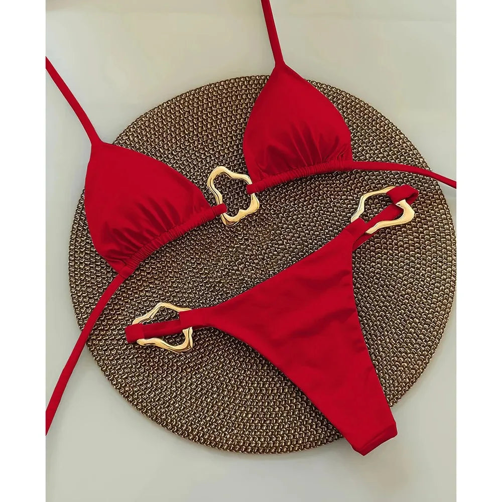 High-Waisted Two Piece Thong Bikini Set for Women