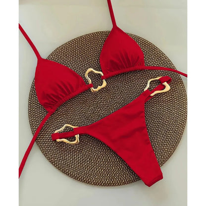 High-Waisted Two Piece Thong Bikini Set for Women