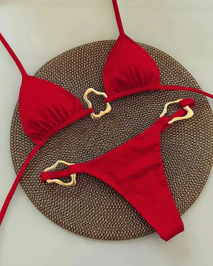 High-Waisted Two Piece Thong Bikini Set for Women